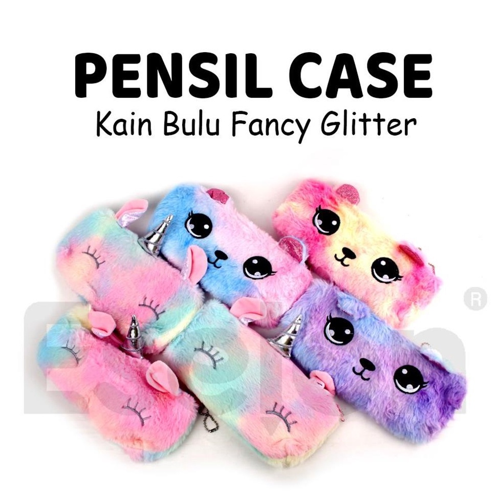 

[♧L90@] Kotak Pensil Resleting BULU Kuping / Kotak Pensil Bulu Warna Rainbow Moodbooster