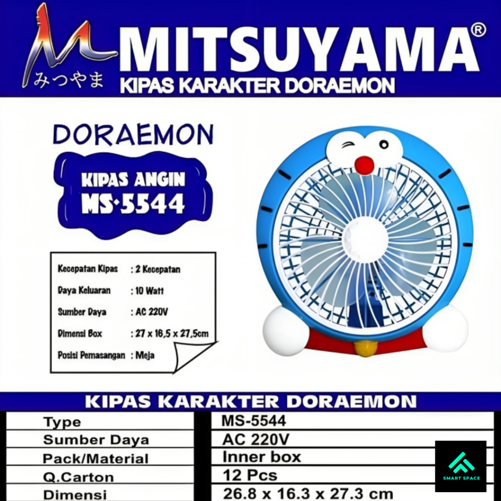 [SPCE] Kipas Angin Karakter Doraemon Mitsuyama MS-5544 Lucu Kartun Kipas Desk Fan 2 Fan Speed Portab