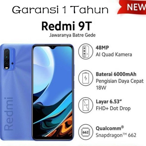 Xiaomi Redmi 9T Android smartphone. Features 6.53″ display, Snapdragon 662 chipset, 6000 mAh battery