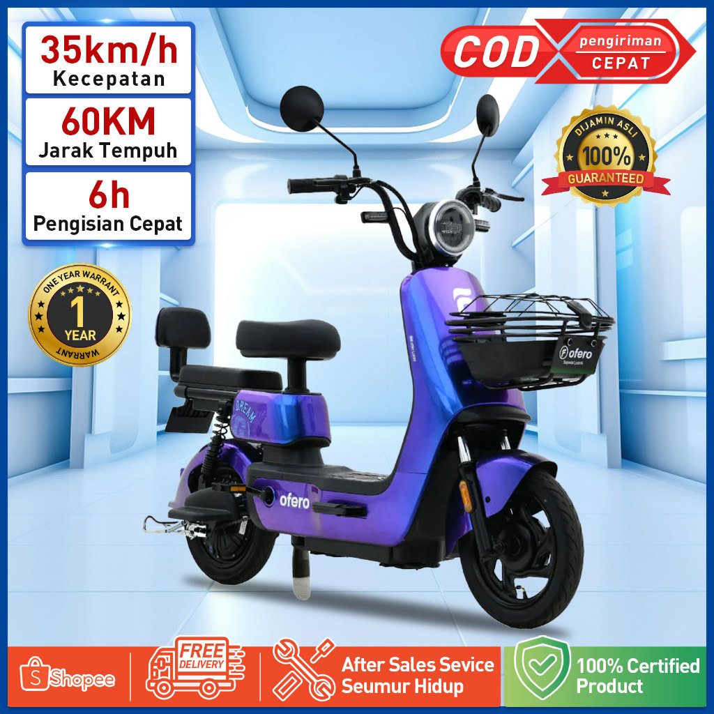 ✅OFERO GALAXY Sepeda listrik Dewasa Fashion Sepeda Motor Listrik/motor berkecepatan tinggi 48V 12ah/