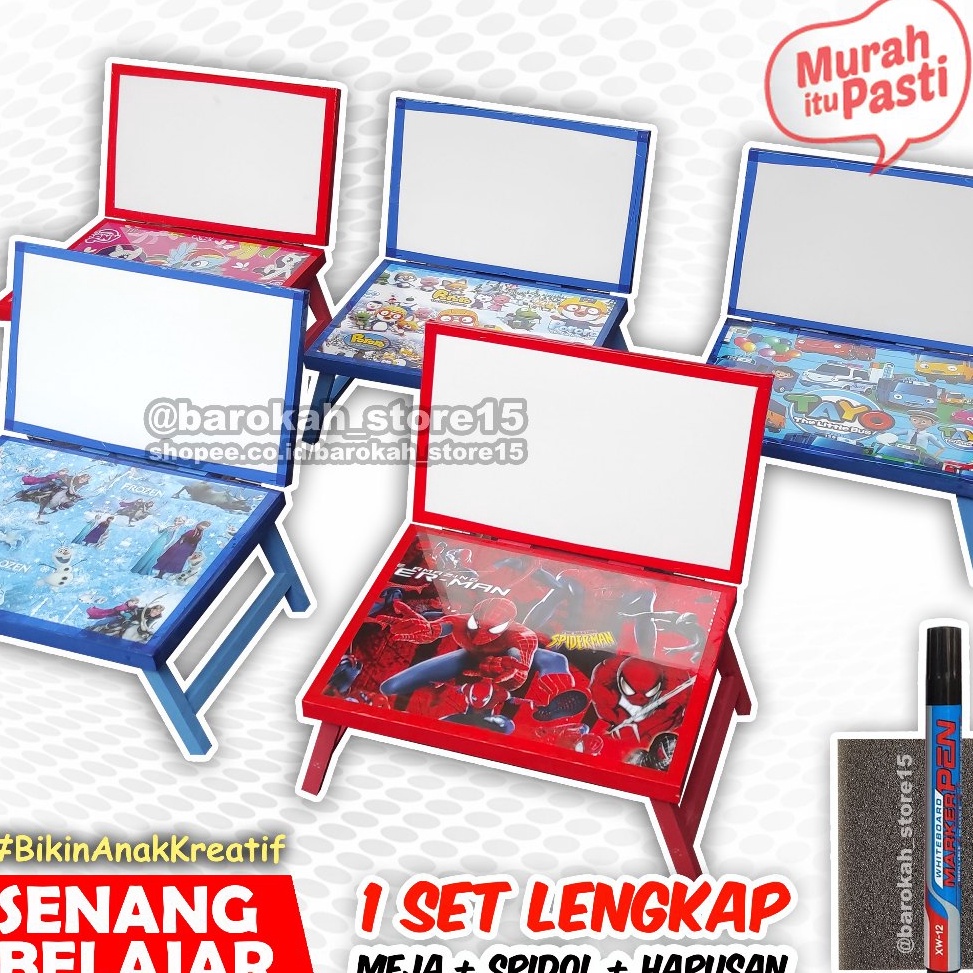 

B@u Meja Belajar Papan Tulis Anak Karakter White Board Penyangga Kayu Minimalis Ekonomis Kado Anak [84]