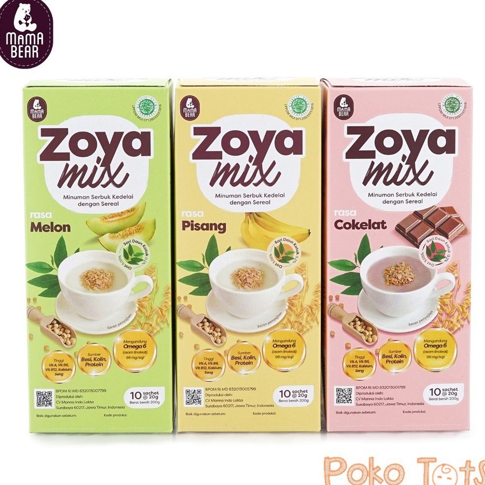 

➜ MamaBear Zoya Mix 10 Sachet 20gr Minuman Kedelai Soya Mix Mama Bear Pisang Cokelat Melon WHS 7257