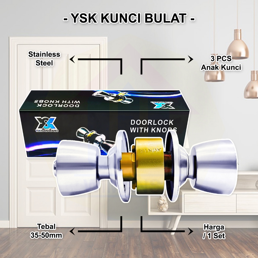 WMS-YSK KUNCI BULAT STAINLESS STEEL - DOORLOCK WITH KNOBS - KUNCI PINTU HANDLE KUAT BERKUALITAS