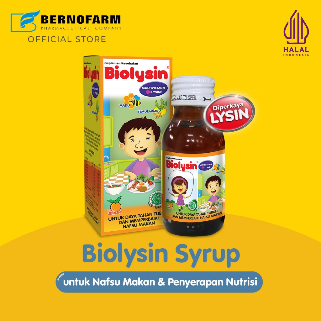 Multivitamin sirup Anak Lengkap Biolysin Syrup Rasa Orange 100 ML Penambah Nafsu Makan