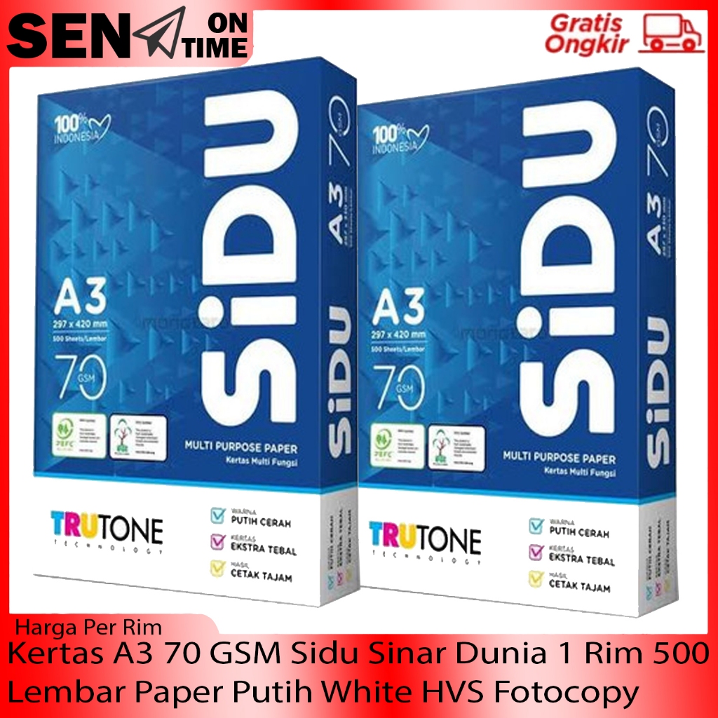 

Kertas A3 70 GSM Sidu Sinar Dunia 1 Rim 500 Lembar 4700 gram 297 x 420 mm Multi Purpose Paper Putih Polos Print Printing Cetak Fotocopy Fotokopi HVS Fotocopy Print BW black And White Warna Cetak Terjamin Original Ori Asli Berkualitas Terbaik Tebal