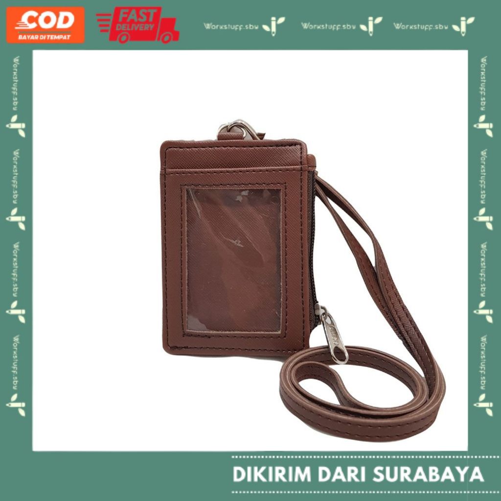 

Lanyard Name Coklat Tua Resleting R1 Kulit Lanyard Zipper PU Leather Name Tag Termurah