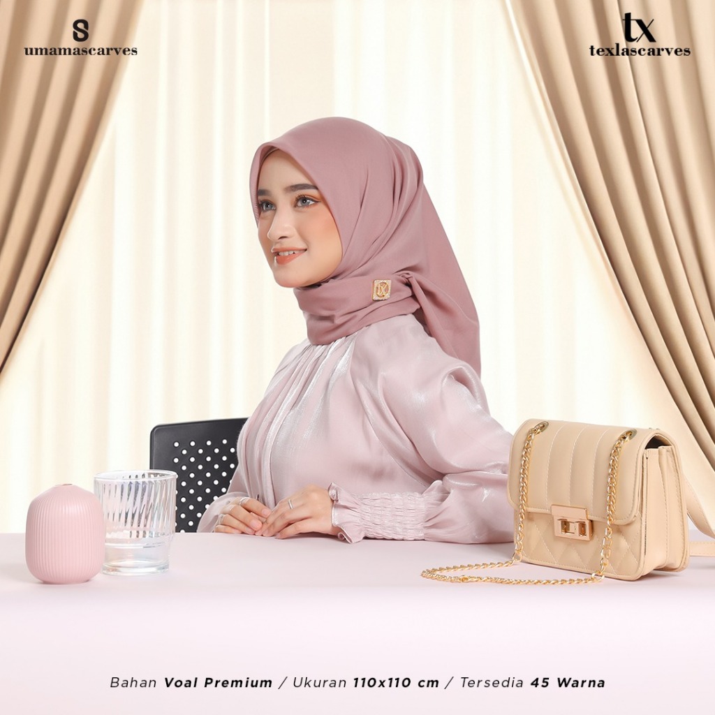 BOX TEXLA SCARVES POLOS BY UMAMA SCARF FREE BROOCH  Hijab Umama 110x110 cm Paris Cotton Premium LC