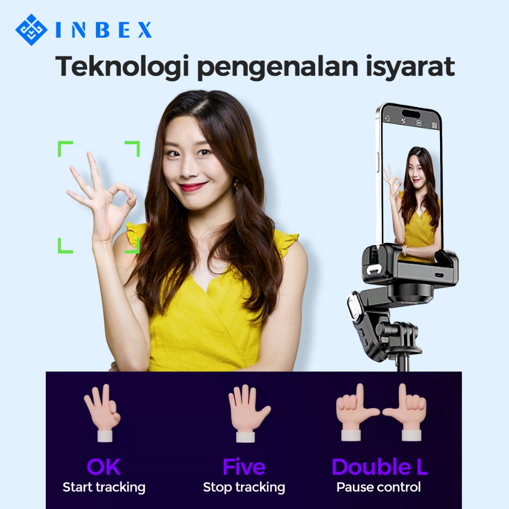 INBEX M1/M2 Gimbal Stabilizer Handphone AI Face Tracking No need APP 153cm Tongsis tripod multifunctional Stabilizer-7