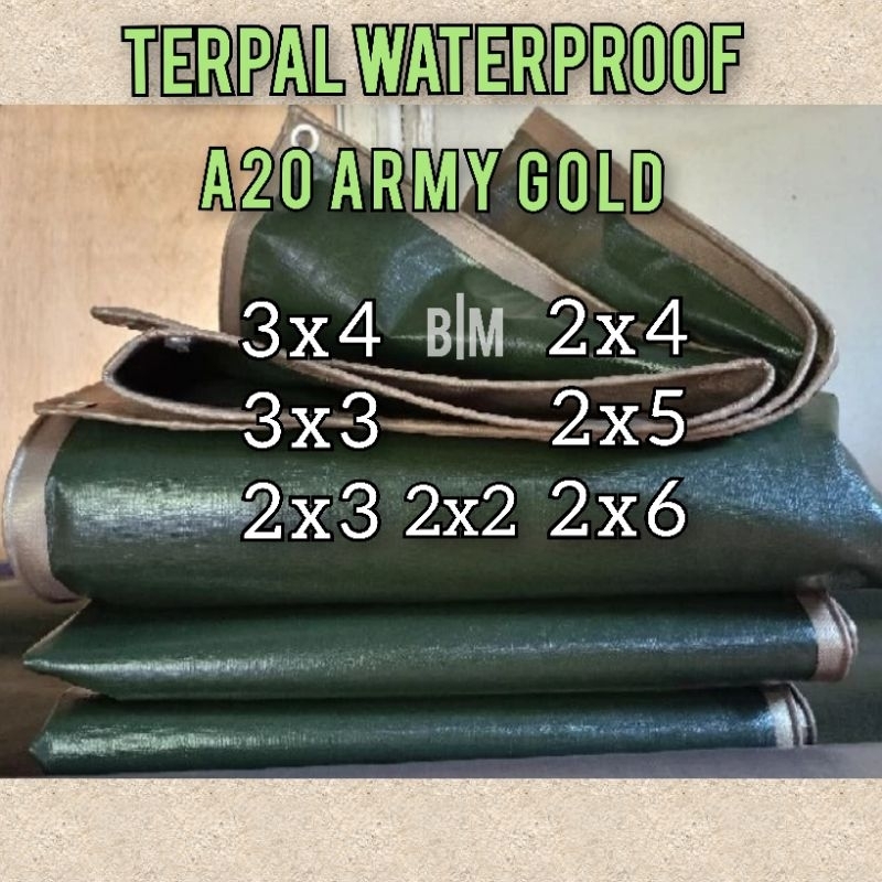 PROMO terpal waterproof A20 ARMY GOLD 2x1 2x2 3x3 3x4 terpal tenda