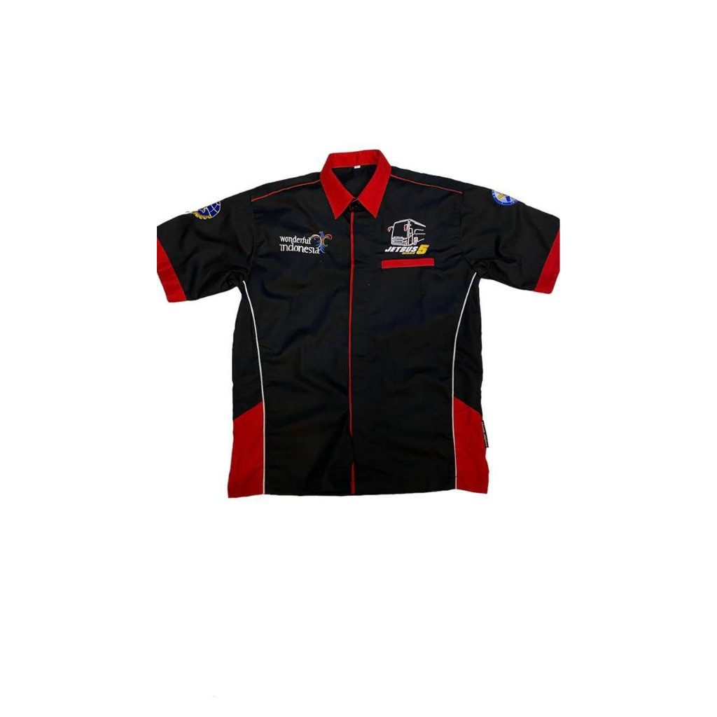 kemeja bus neww jetbus 5 warna hitam kombinasi merah