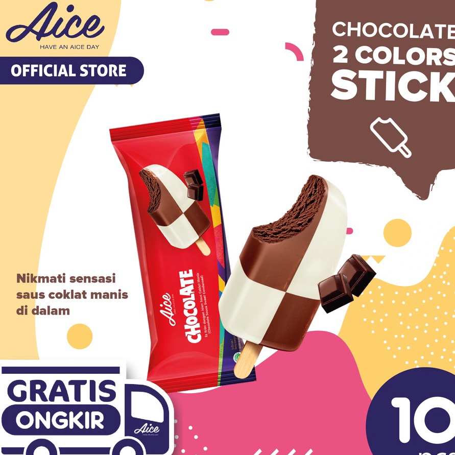 

ZHTK6839 11.11 Aice Ice Cream Chocolate 2 Colors Stick Es Krim 10 pcs
