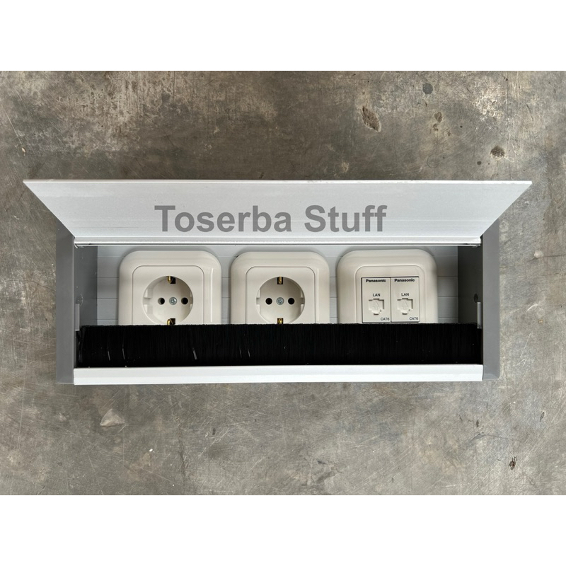 GROMMET STOP KONTAK MEJA KANTOR MEETING TABLE FLIP TOP COVER WIRE BOX TRAP DOOR ISI 2 DUA POWER DOUB