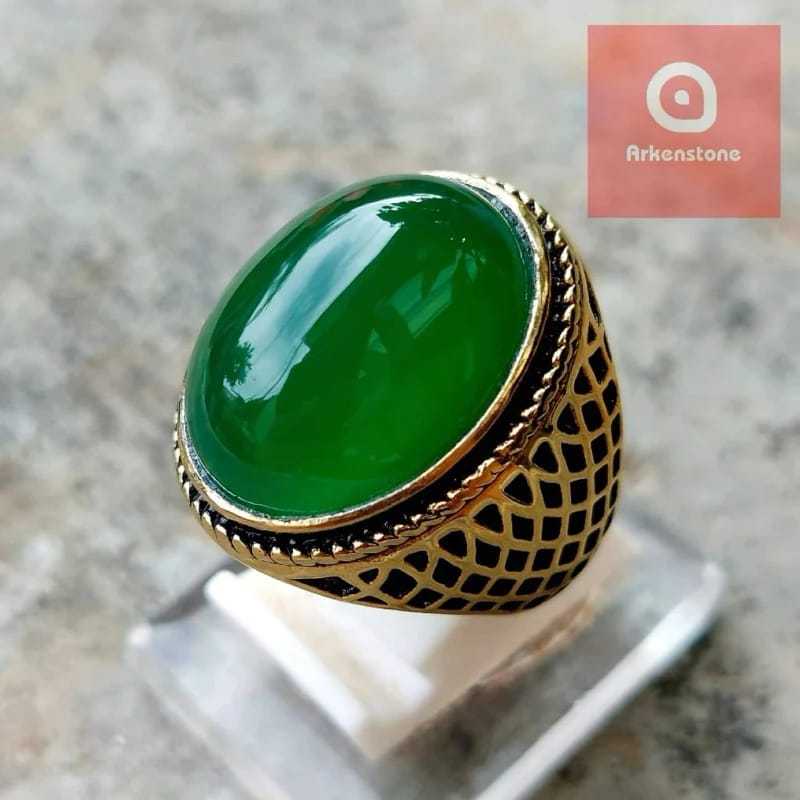 Cincin Silver Batu Akik Ijo Garut / Hijau Garut / Ohen / Ehon Crystal