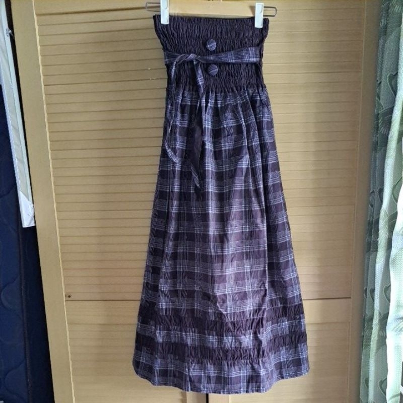 Rok panjang motif kotak coklat