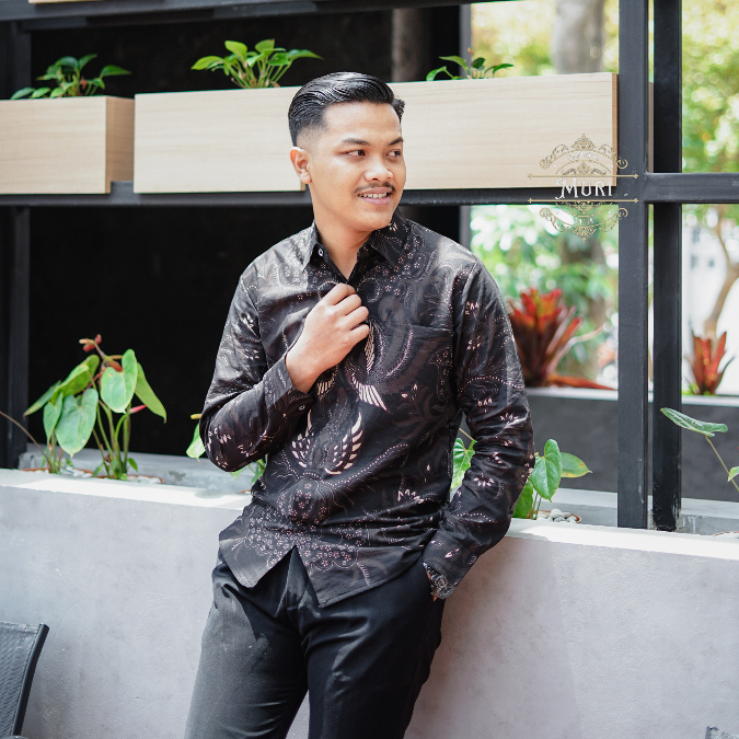 ABINAWA Kemeja Batik Baju Batik Pria Katun Prima Lengan Panjang Dengan Kancing Executive dan Full Fu