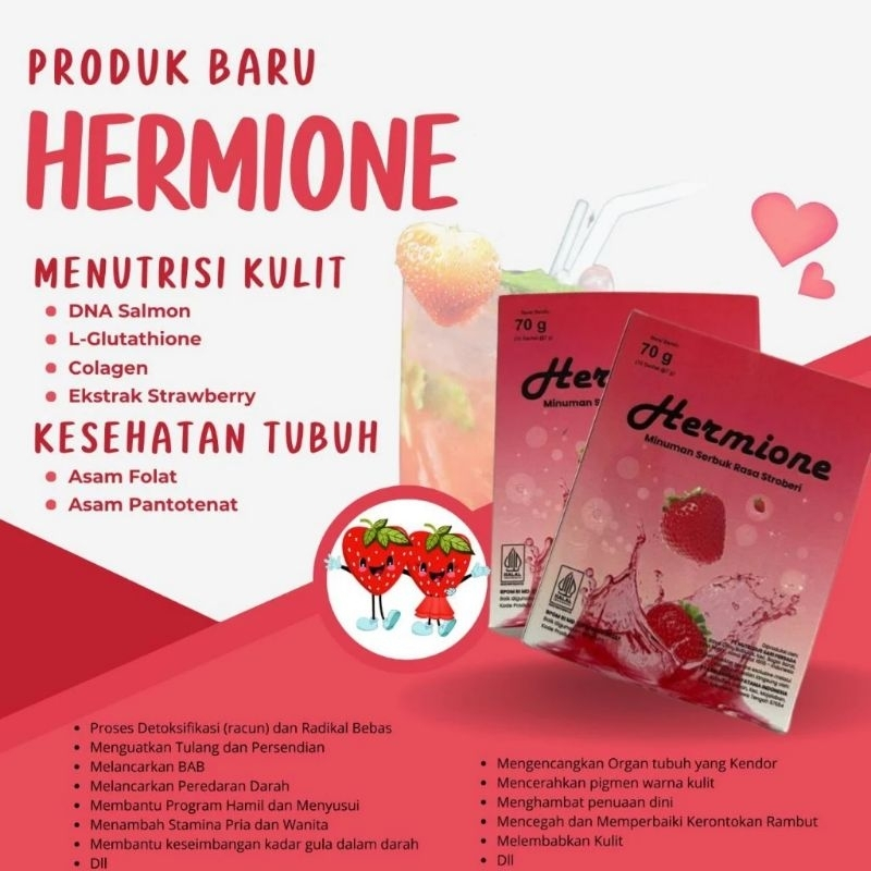 

10 pcs Collagen Drink Hermione Rasa Strawberry Minuman Kesehatan Diet Pemutih Tubuh