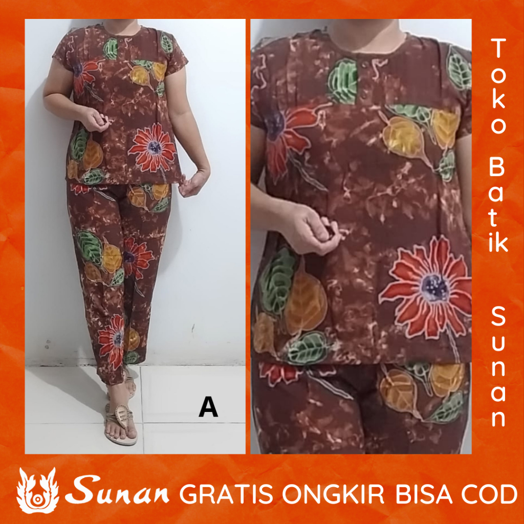 BATIK SUNAN CELANA PANJANG ABG LENGAN PENDEK - BAJU TIDUR CELANA WANITA - BAHAN ADEM TIDAK LUNTUR