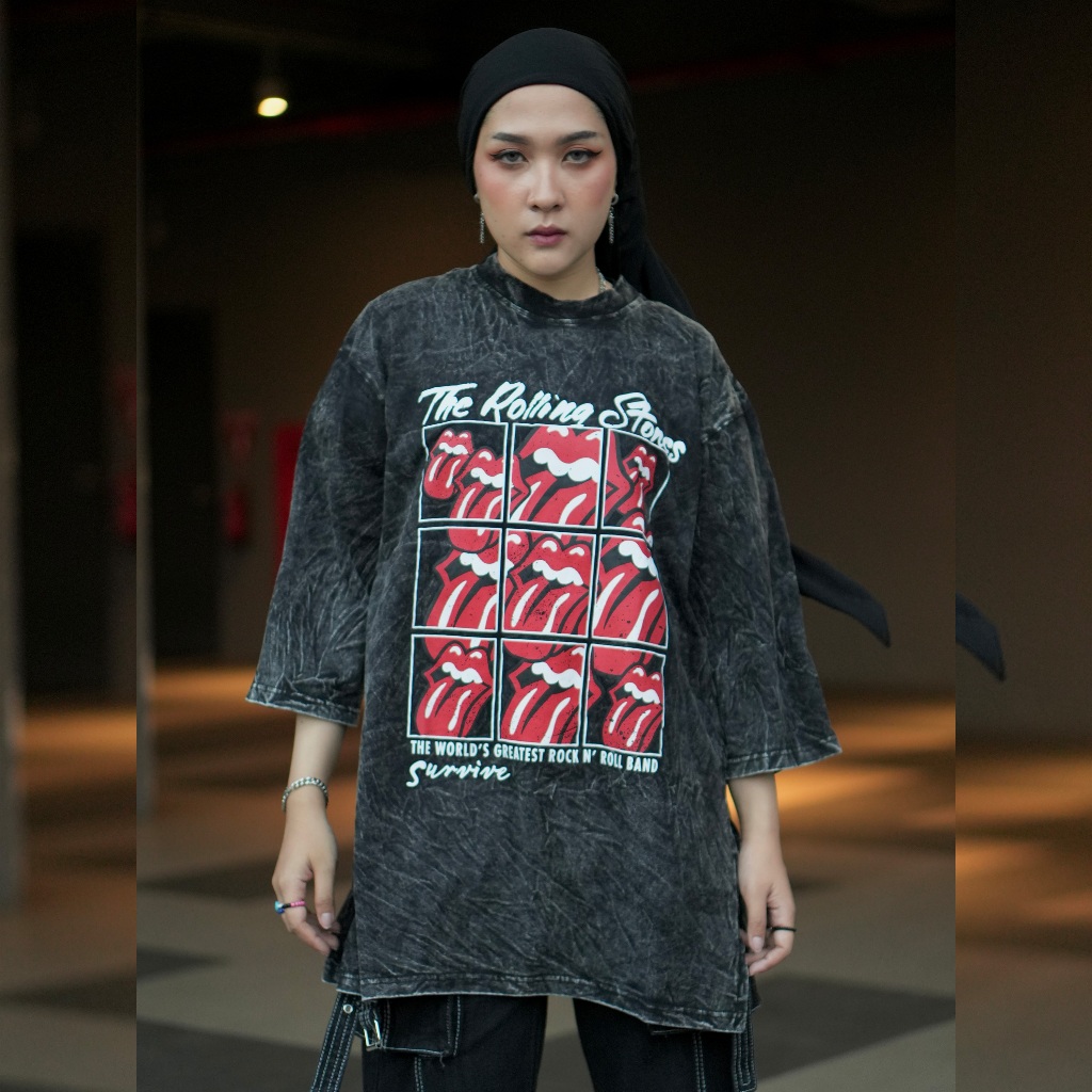 SURVIVE | Tunik kaos oversize wanita Washing SNOWBLACK