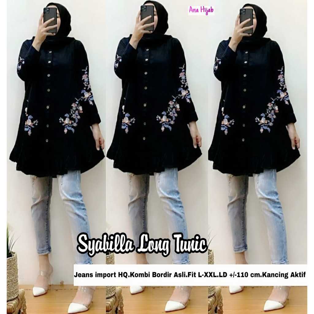 ATASAN TUNIK WANITA JEANS BORDIR BUNGA MEWAH - SYABILA TUNIK KEKINIAN ALL SIZE BY ANA