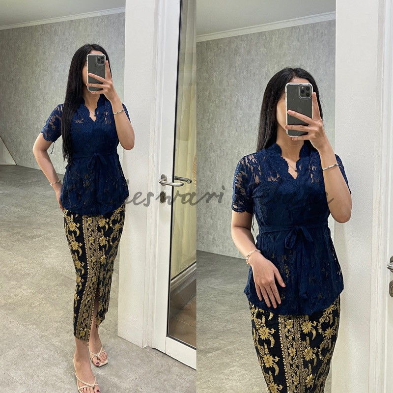 Kebaya Bali Set Brukat Talipita Navy