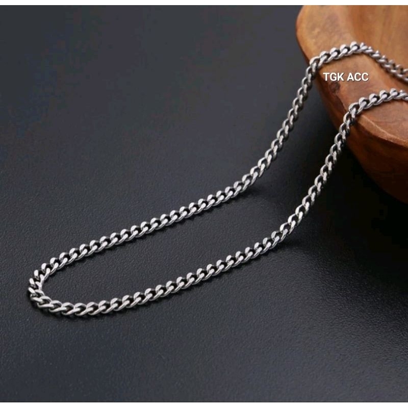 KALUNG RANTAI TITANIUM SILVER ANTI KARAT PRIA DAN WANITA