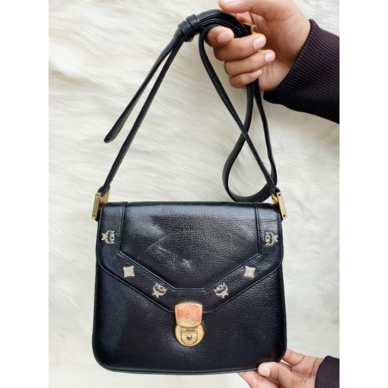 Tas Selempang Mcm Wanita Kulit Asli Hitam