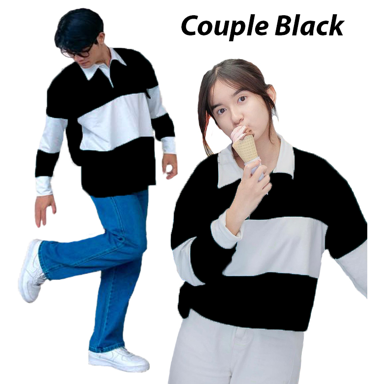 PROMO Sepasang Kaos Polo Rugby COUPLE Kaos Polo Lengan Panjang Kaos Couple Rugby Shirt