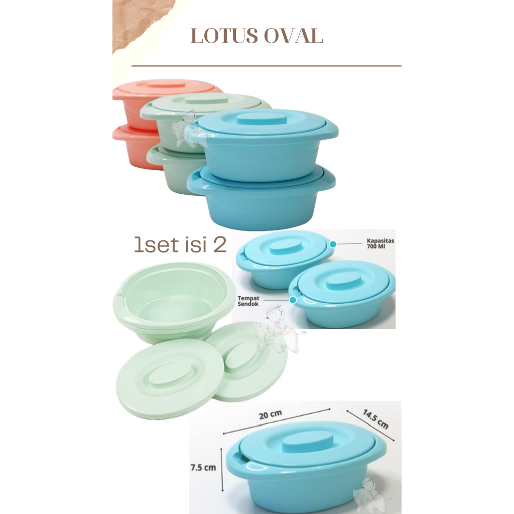 LOTUS OVAL isi 2 / wadah makanan / mangkok saji / tempat sayur / prasmanan / souvenir / hadiah perni