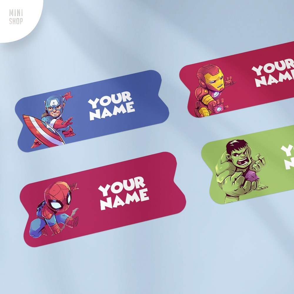 

Stiker Nama Custom Waterproof Avengers ( Iron Man / Captain America / Hulk / Thor / Black Panther / Spiderman / Marvel / Superhiro )