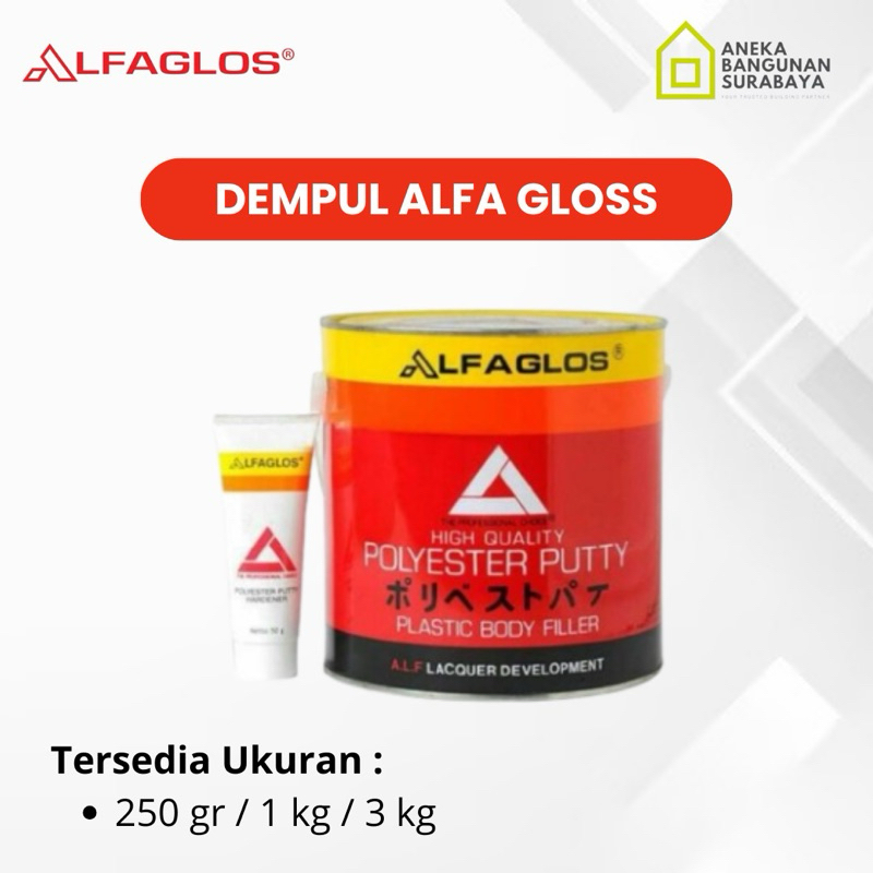 Dempul mobil Alfa Glos + hardener lusin 250gr 1kg 3kg | 1 kilo | polyester putty