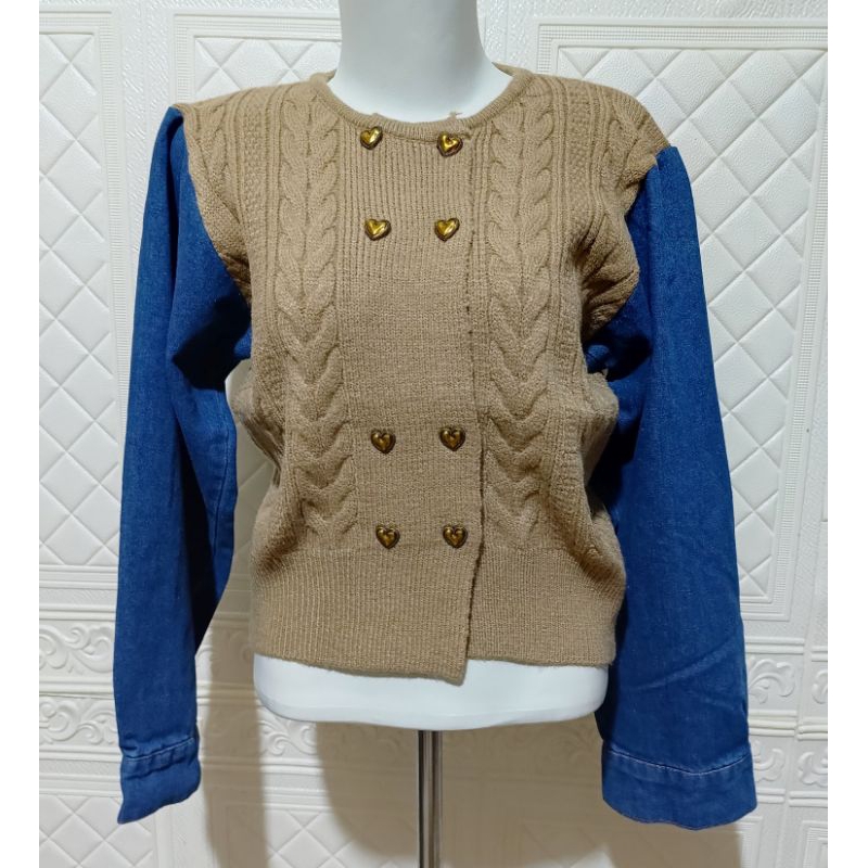 Atasan Vivorie Rajut mix denim