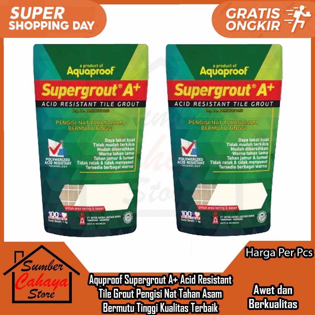 Aquproof Supergrout A+ 1 Kg Acid Resistant Tile Grout Semen Isian Naad Nut Keramik Waterproof Mamer 