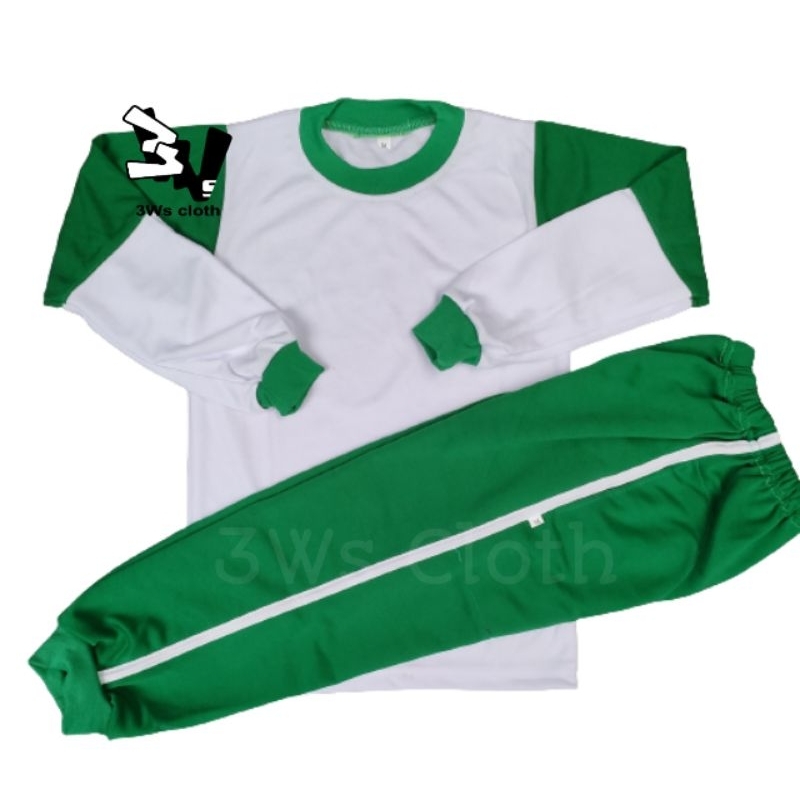 SETELAN KAOS OLAHRAGA ANAK PAUD TK / SD | PUTIH HIJAU SP|