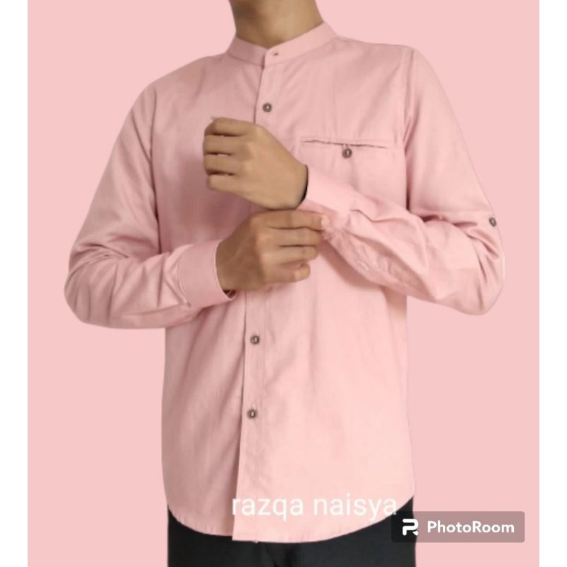 Kemko Laki panjang polos warna Pink salem /Kemko Pria dusty Pink/Kemeja semi koko