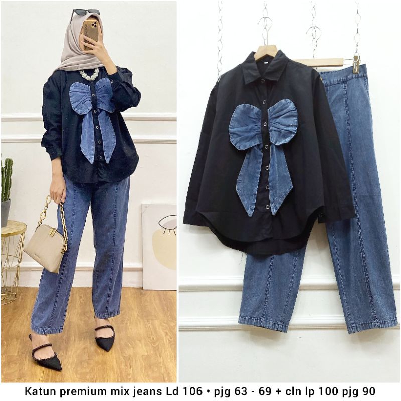 oneset jeans mix katun  Vita import fashion wanita modern