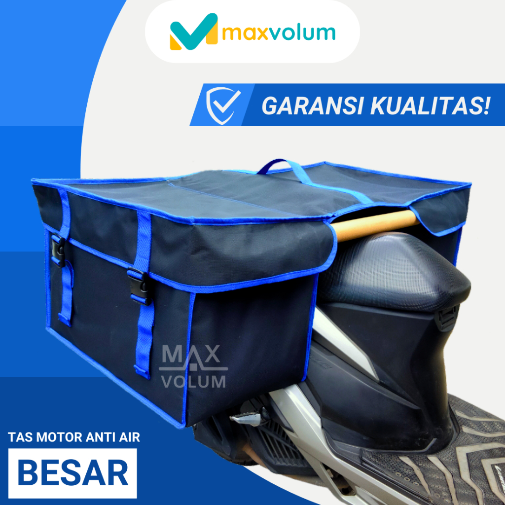 LUJ Maxvolum Tas Motor Anti Air Besar Hitam List Biru Tas Kronjot / Tas Obrok / Tas Kurir / Tas