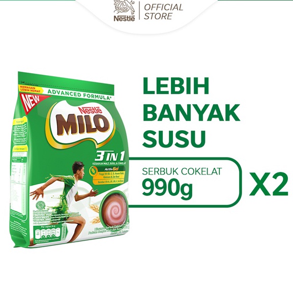 

Baru✳ MILO 3in1 ACTIV-GO Susu Coklat Pouch 990 Gr x 2pcs 78