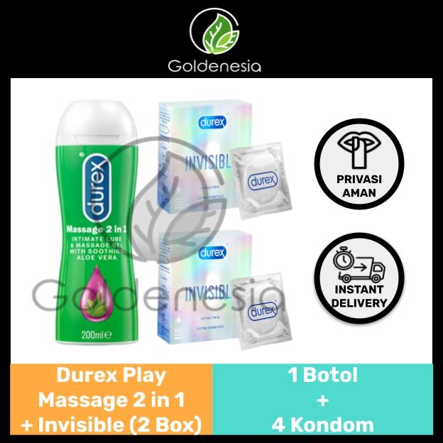 Bundling Durex Play Massage Lubricant 2 in 1 Isi 200 ML + Durex Invisible 2s x 2 Box