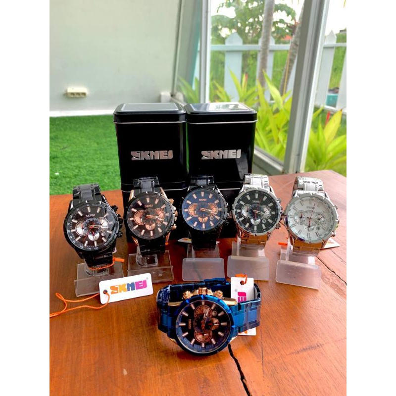 SKMEI 9241 ORIGINAL / Jam Tangan Pria Analog / Chronograph Date Aktif Stainless Steel