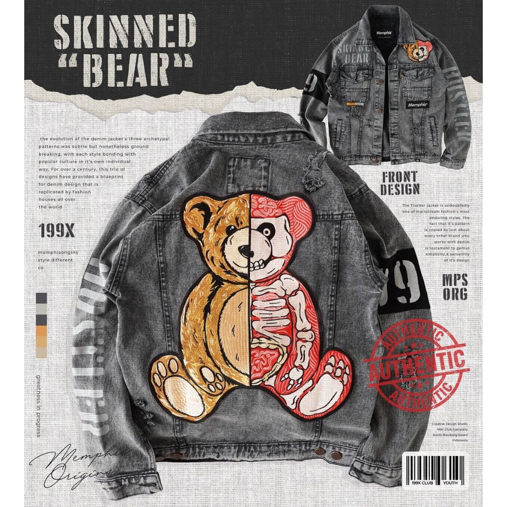 RIPPED DENIM JACKET MEMPHISORIGINS  SKINNED BEAR (LIMITED EDITION)