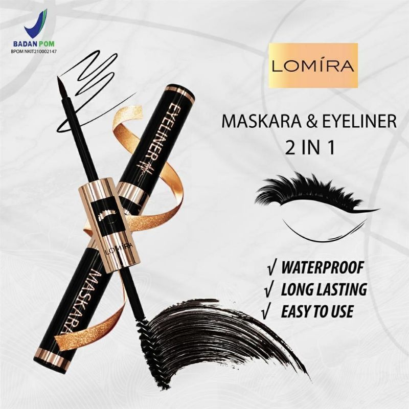 LOMIRA Maskara Eyeliner 2in1 Waterproof BPOM / LOMIRA 2IN1 MASKARA EYELINER