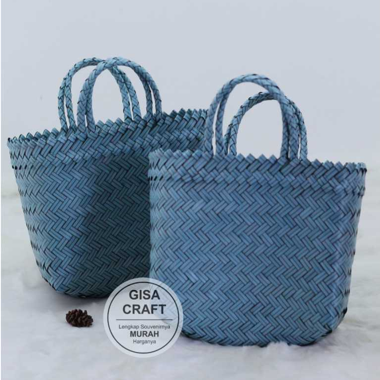 Gisacraft souvenir tas anyaman plastik Ukuran +- 24 x 10 x 19 cm, tas belanja, tas pasar, tas anyama