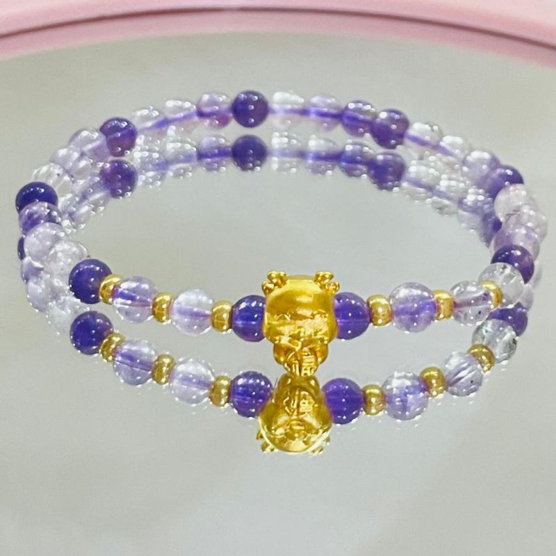 GELANG BATU CRISTAL PURPLE ALAM CHARM SHIO NAGA EMAS ASLI 24K EMAS HK ASLI 9999%