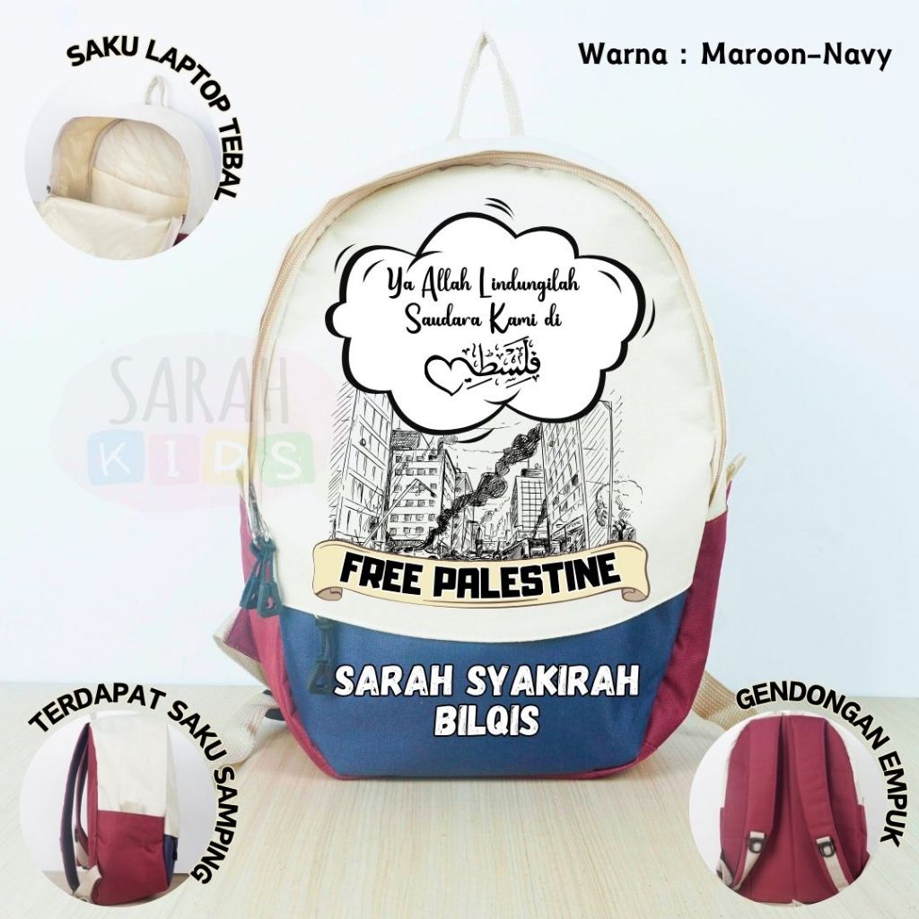 Tas Palestina Pro/Tas Ransel Backpack Anak Sekolah Palestina / Tas Custom Nama / Tas Custom Palestin