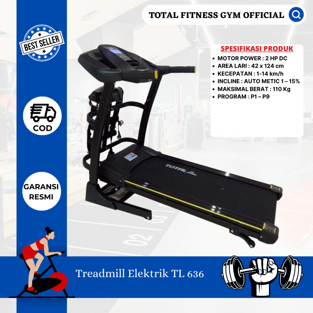 treadmill - treadmill elektrik tl 636 - tredmill - treatmill alat olahraga - treadmill lipat tl636 -