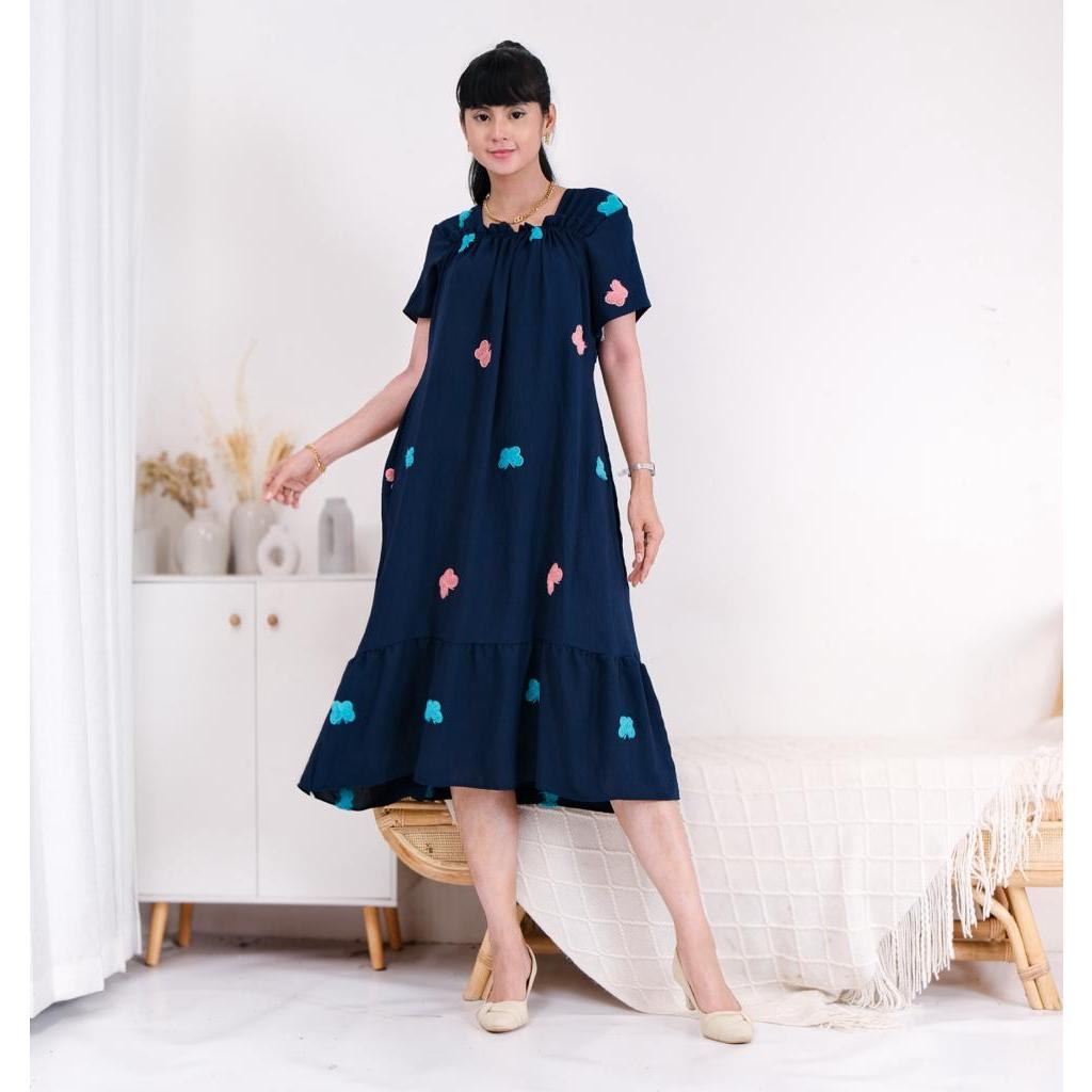 Dress Fuji Pompom Butterfly Kupu-kupu Timbul Daster Crinkle Airflow Premium