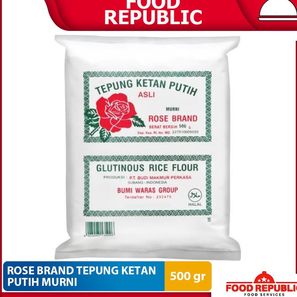 

[KODE IF7BK] TEPUNG KETAN PUTIH MURNI ROSE BRAND 500 GR - TEPUNG ORIGINAL HALAL MUI