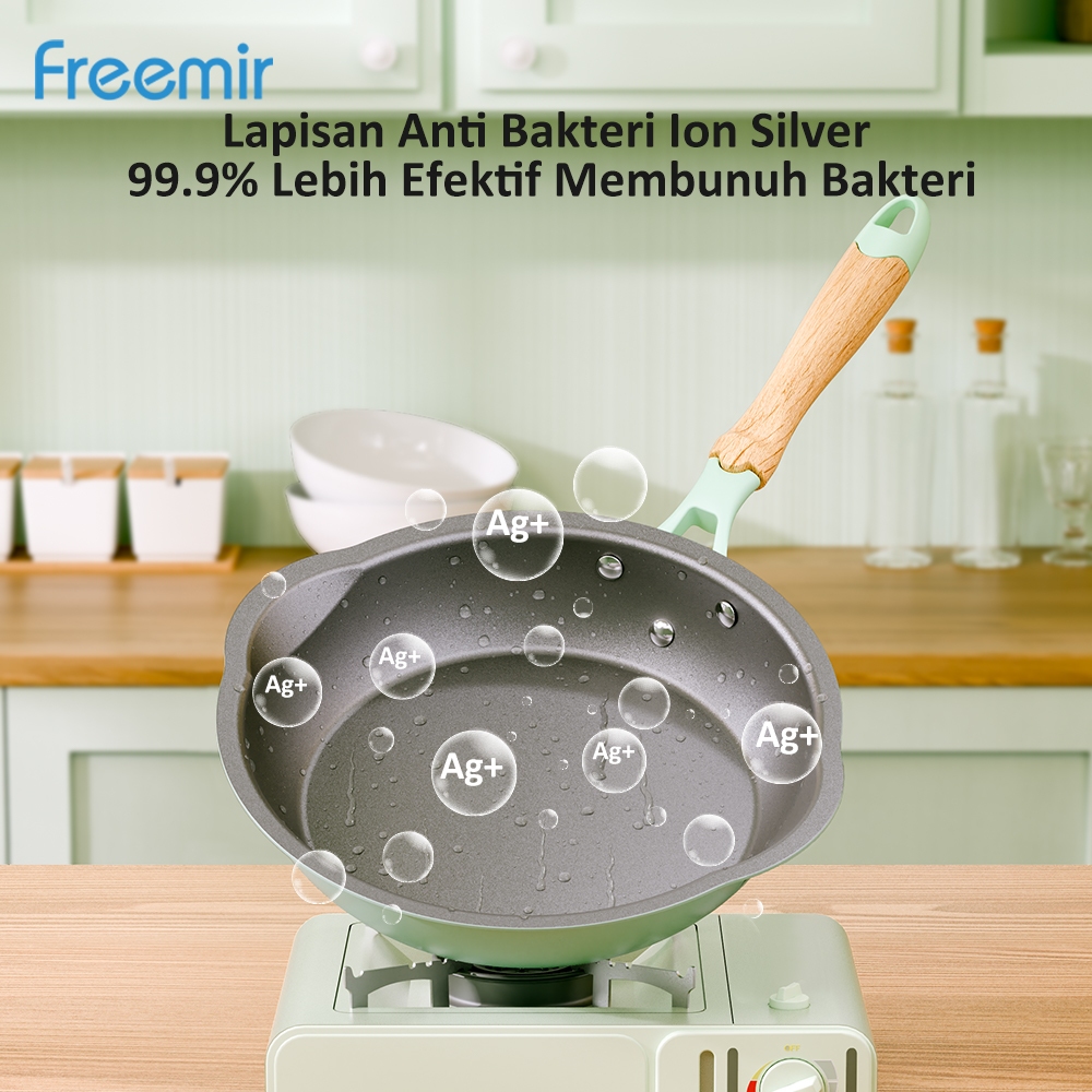 [LIVE SALE - FREE SPATULA] Wajan 24 Cm Penggorengan Anti Lengket Hijau Mint Batu Vulkanik