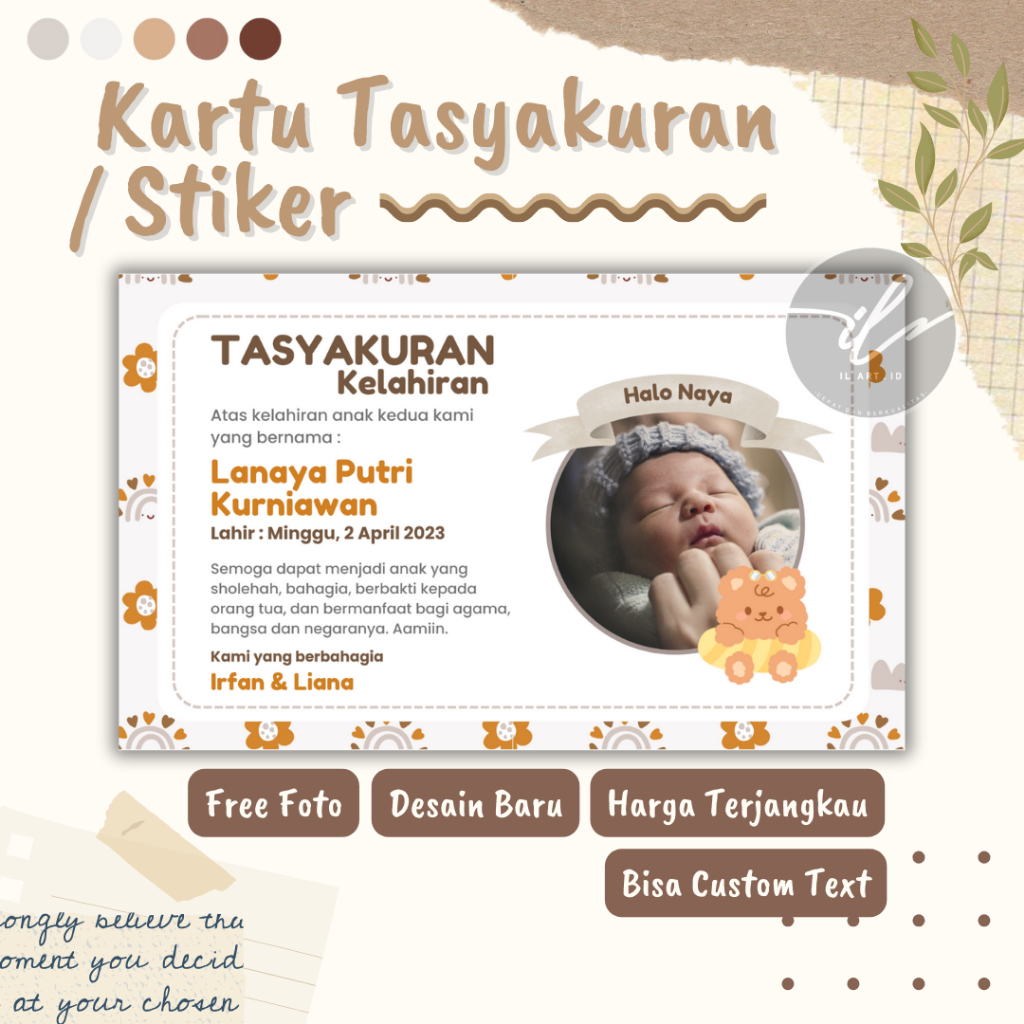 Desain Baru Kartu Ucapan Tasyakuran Stiker Aqiqah Selapanan Tedhak Siten Ulang Tahun