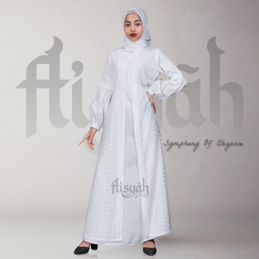 AISYAH 020 • Gamis brukat putih wanita terbaru kekinian mewah dan elegan